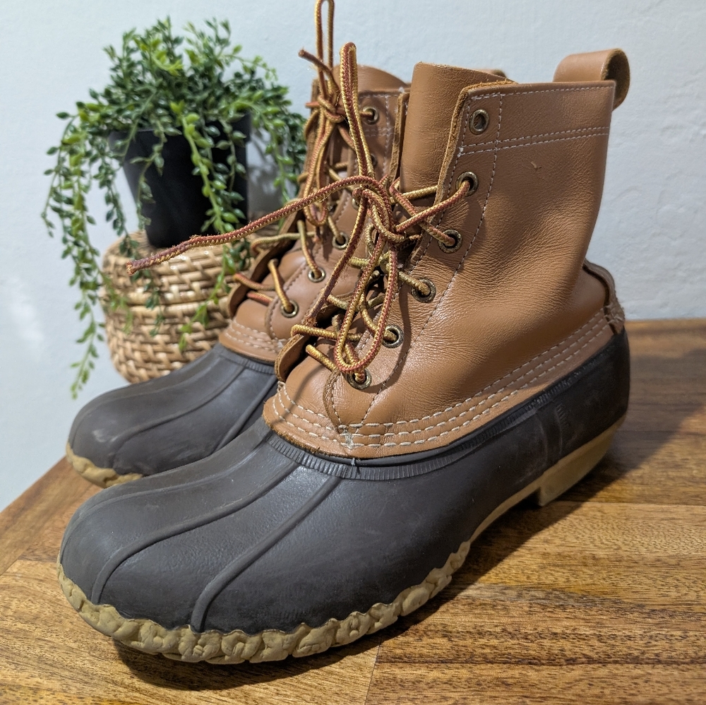 LL Bean Boots Mens 8" Size 8M Unlined Hunting Duck‎ Brown Leather Lace Up